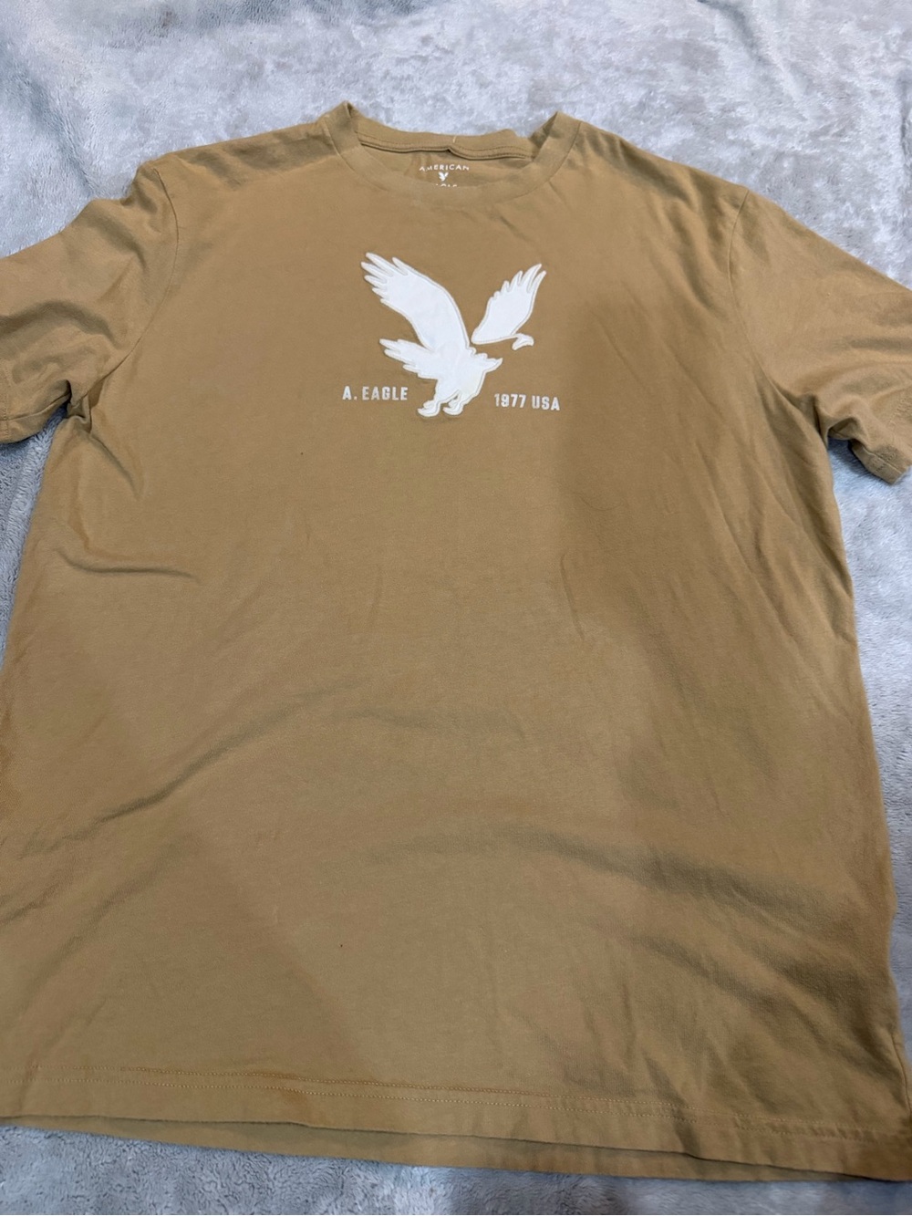 American Eagle Outfitters Tan Short Sleeve Eagle Logo Tee